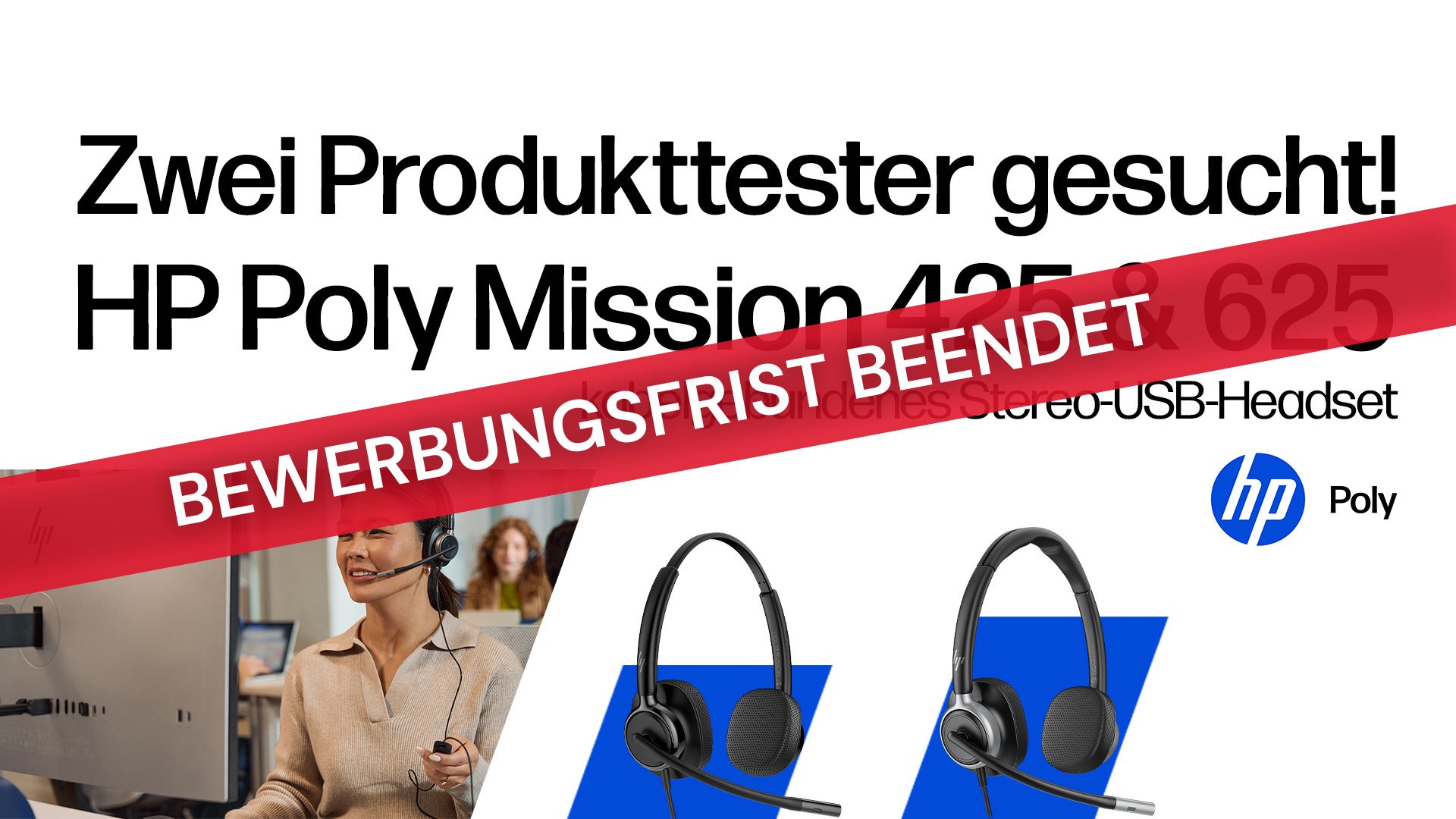 Jetzt testen! HP Poly Mission 425 oder HP Poly Mission 625 kabelgebundene Stereo-USB-Headsets